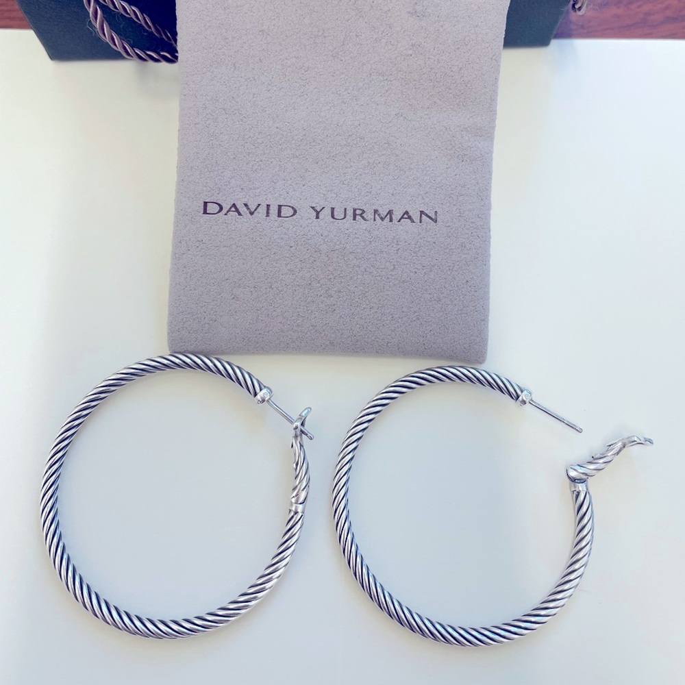 David Yurman 1.5 in Sterling Silver Cable hoop earrings